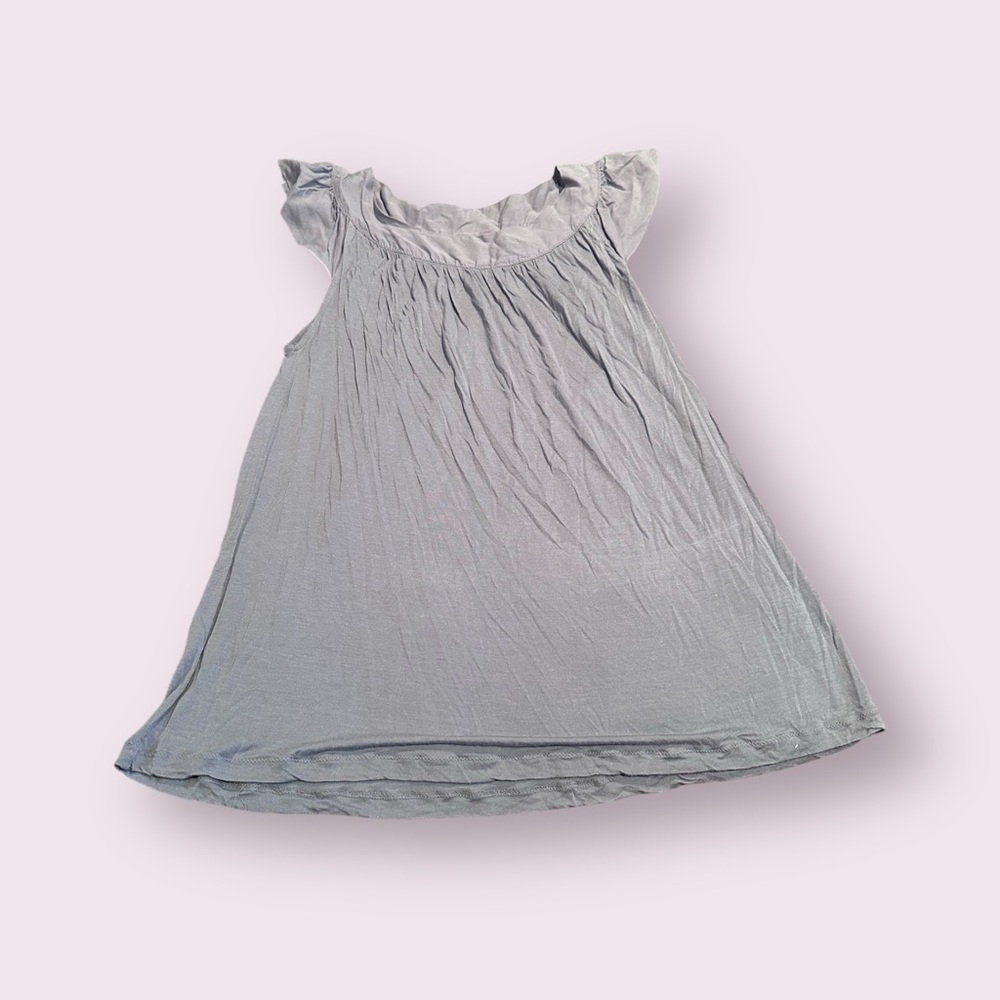Women's MODA International Light Gray Ruffle Sleeve Cotton Silk Top Size Medium